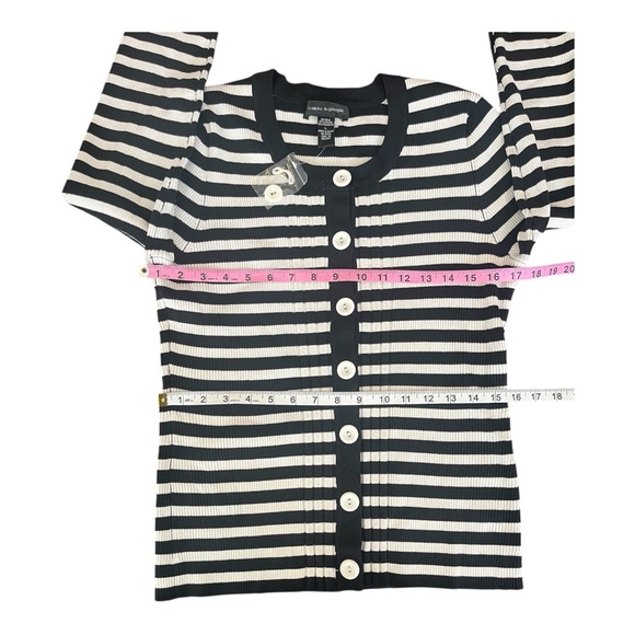 Cable & Gauge Ribbed Stripe Button-Up Cardigan in Black & White - Size L - Picture 5 of 6